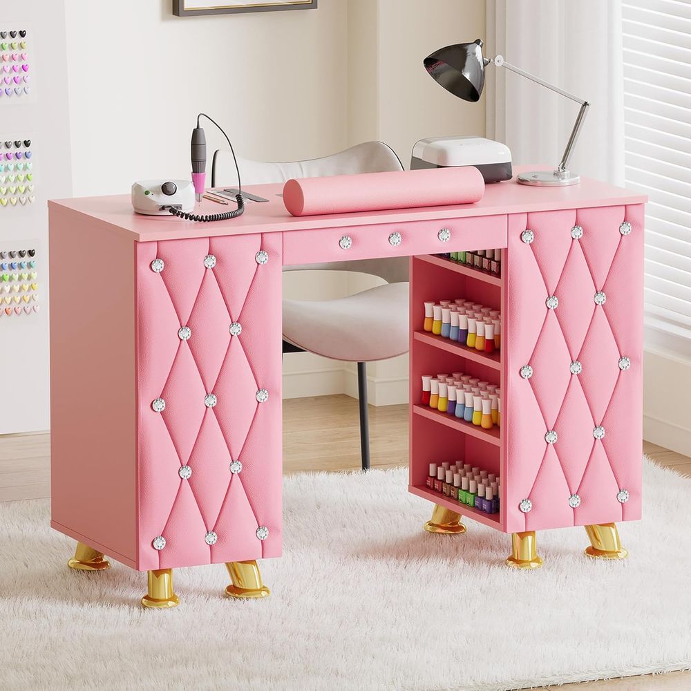 Leather Desk Pad - Mesa de Manicure com Coletor de